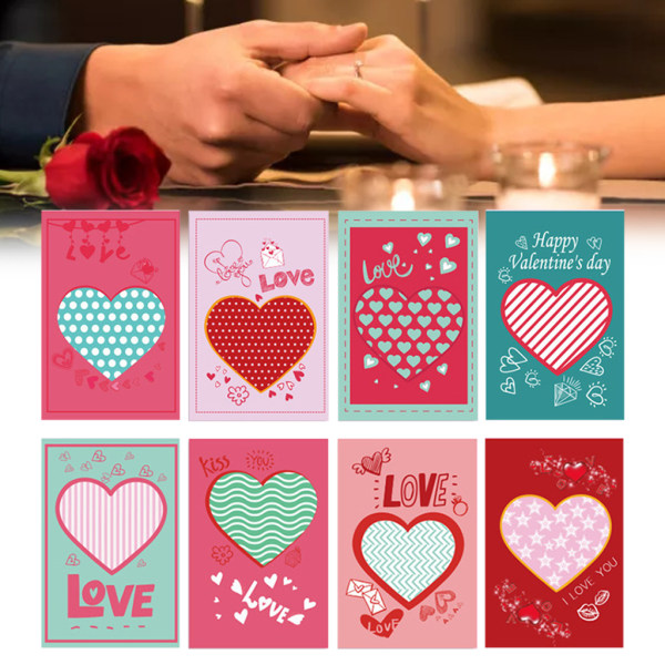 Romantiskt kärlekshjärta gratulationskort Set med 8 Alla hjärtans dag present önskekort kuvert för bröllop födelsedag mors dag meddelandekort