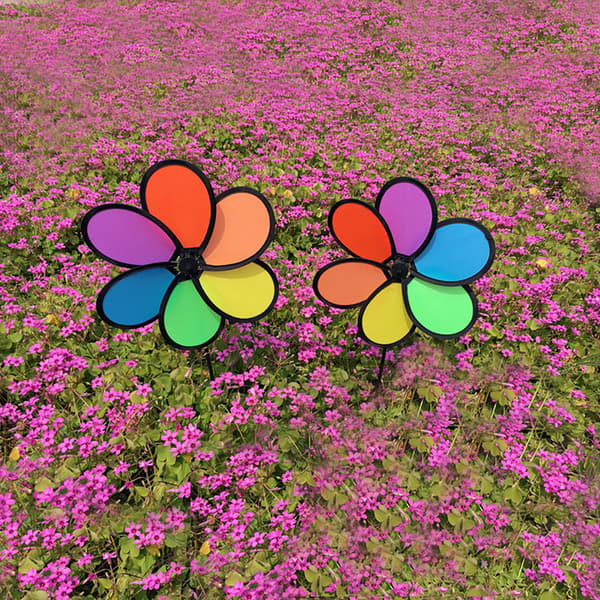 Färgglad Regnbåge Dazy Blomma Snurra Vind Kvarn Trädgård Utomhus Dekor
