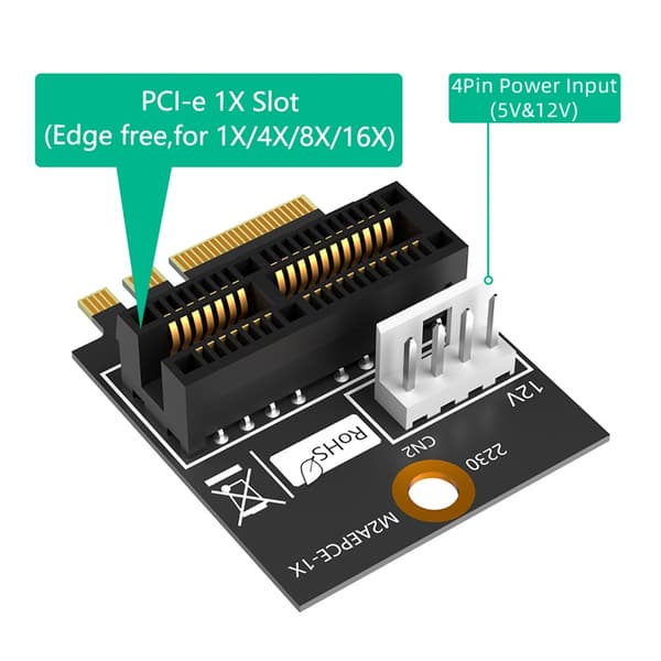 M.2 Key A+E Key Interface til PCIE 1X Slot Adapterkort 4PIN Strømkabel