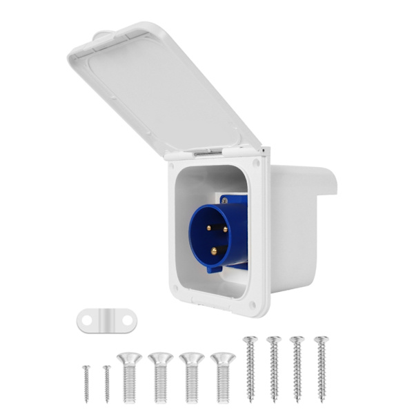 RV 220V-250V 16AMP power Twist Lock Inlopp med 3 stift av rostfritt stål, vit