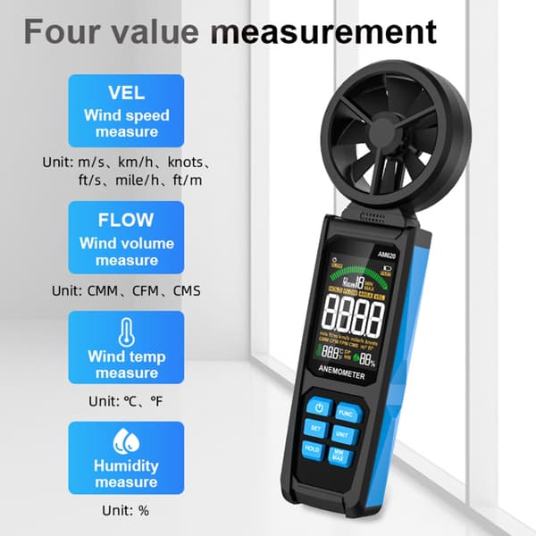Digitalt Anemometer Vindhastighedssensor Måler Temperatur Tester Værktøj