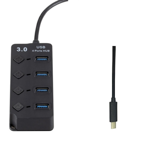 USB / Type C Hub 4 portin USB Extender Splitter yksittäisillä kytkimillä eri laitteille ja työympäristöille