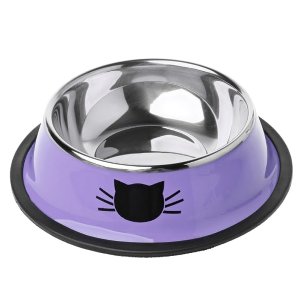 för katt matskål Hund vattenskål Matskål i rostfritt stål Stor kapacitet Återanvändbar 4 färger matskål i rostfritt stål Purple