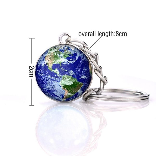 Nyckelring Nyckelring Moon Earth for Sun Art Picture Double Side Glas Ball Car för K MOON