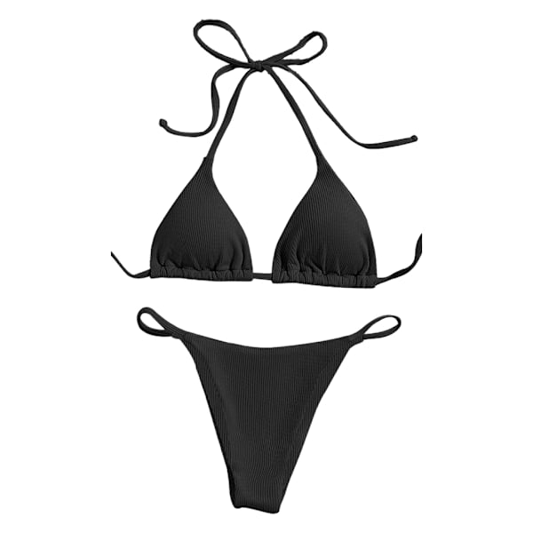Kvinnors baddräkt set string bikini topp och justerbar botten Black S