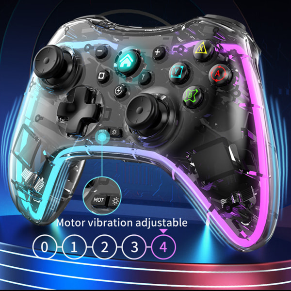 Ersättning för Switch Controller PC Android Bluetooth-kompatibel Cool RGB LED Wireless Controller med Turbo Vibration