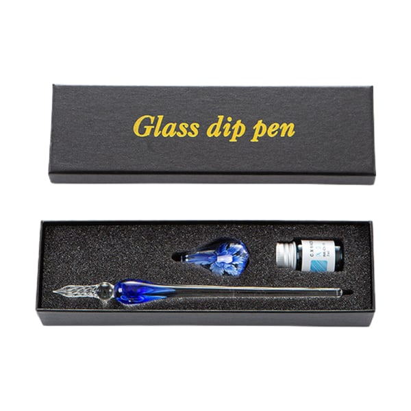 Set med glasdoppade pennor för nybörjare och konstnärer Handgjorda penn- och set med doppade glas i glas Färgad bläck Pennhållare Rengöring null - 3