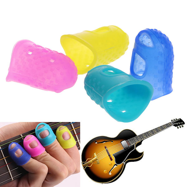 Nya Silikon Guitar Tumme Finger Plock Skydd Plectrum Fingertopp 4 Färger L