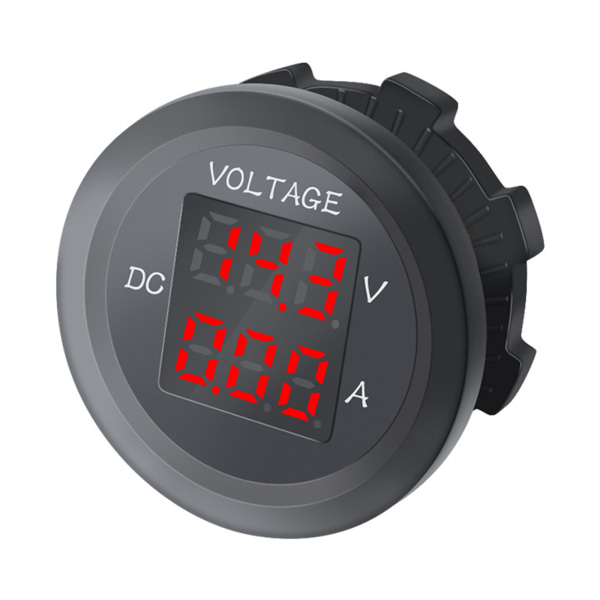 LED Digital Voltage Tester Strömdetektor Rund Dual Display Panel Voltmeter Amperemeter för DC 12V-24V Meter Indikator