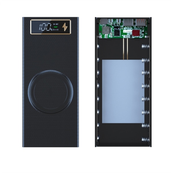 Gör-det-själv Power Bank- case med 22,5 W snabbladdning, 15 W trådlös laddning 8x18650 Batterihållare Box Digital Display Screen Black - CX8 PD QI