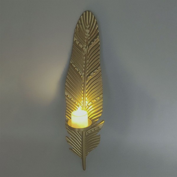 Dekorativ guldljusstake Väggmonterad metallbladsljusstake för kreativ väggdekoration Hänglampa för hemmet null - 1