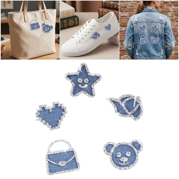 Hantverksstrasslappar för att sy på jeans och väskor i 5-pack