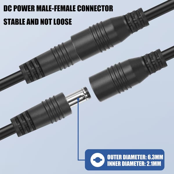 Kvalitets DC6.3x2.1mm Strømforlængerkabel 1 Meter Længde DC6321 Stik
