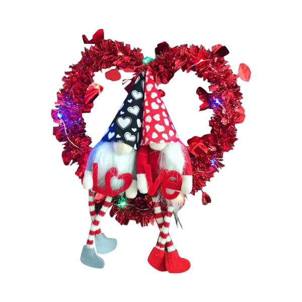 Alla hjärtans dag dekorationer Gnome krans för ytterdörr Vägghängande prydnad med LED-ljus Hjärta Garland Farmhouse Heminredning
