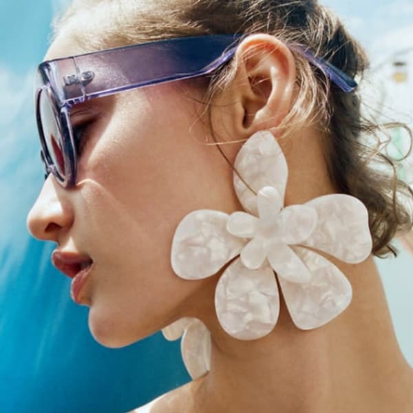Mode Akryl Store Blomster Øreringe Blomster Stud Øreringe Elegant Smykker White