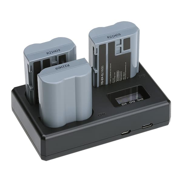 EL15 3-roms ladestasjon med LCD-statusdisplay og USB-inngang