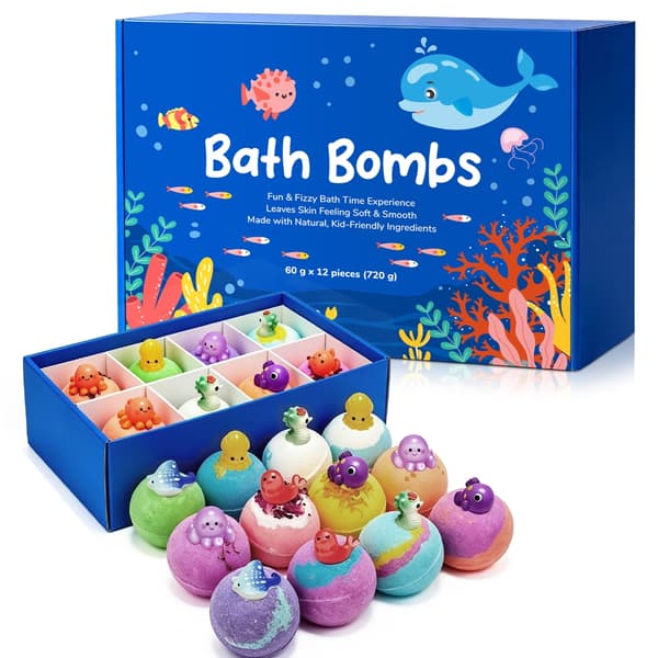 12 st barnbadbollar milda havssaltbadbomber för avkopplande bubbellek