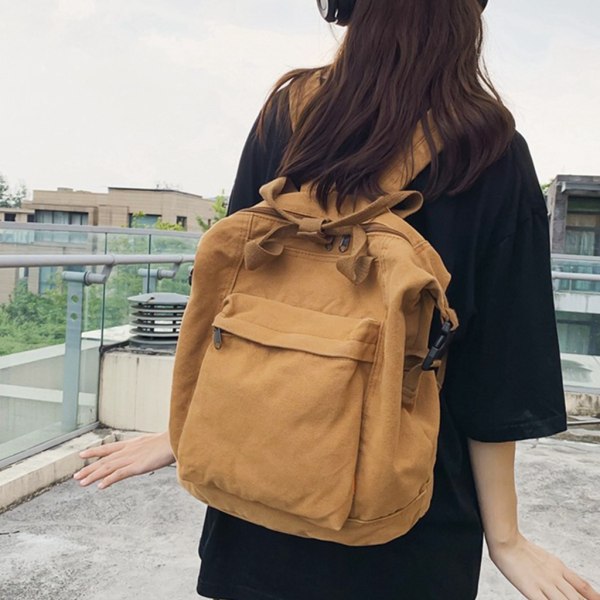 Enkel Canvas Laptop Ryggsäck Mode Enkel skolväska Casual axelväska Black