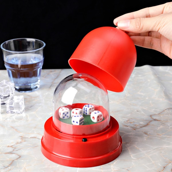 Elektrisk tärningsrullare Automatisk tärningskopp med 5 tärningar för KTV Pub Bar Medium red
