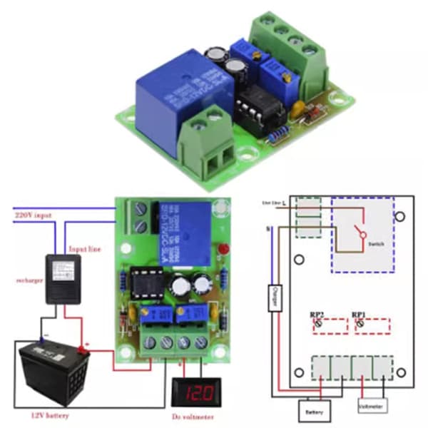 Automatisk 12V batteriladersystem starter lading ved 10.5V og slutter ved 14.8V