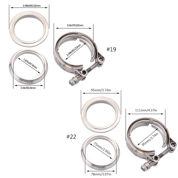 Avgass V-bandklämma med fläns 3'' V-band Turbos Rör Avgasklämma 76mm Width 22mm