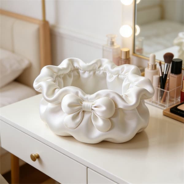Stilig kosmetisk børsteholder med blomsterdesign og solid base