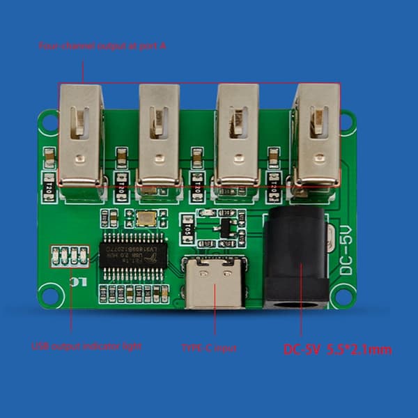 4-vägs USB2.0 Splitter Expansionsmodul Ersättning för PC Tangentbord Laptop