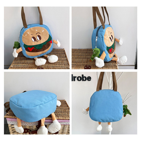 Funny Personality Handbag Hamburger Purse Holder Everywhere Bag med stropp Blue No feet