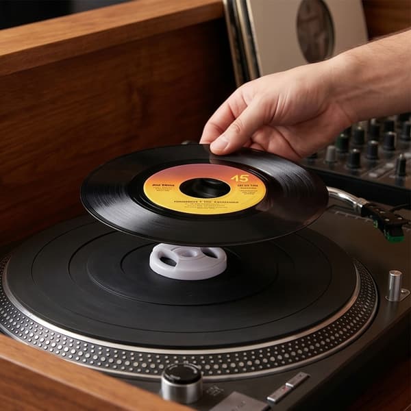 5 stk. vinylplateadaptere i plast for platespiller