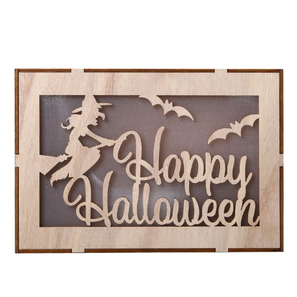 Trä ihålig pumpa spökhus Halloween dekoration med LED ljus prydnadsföremål festtillbehör null - 1498