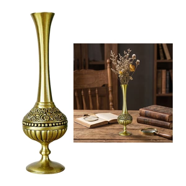 Sofistikerede indgraverede legeringsvaser Blomsterarrangementbeholder Smal hals