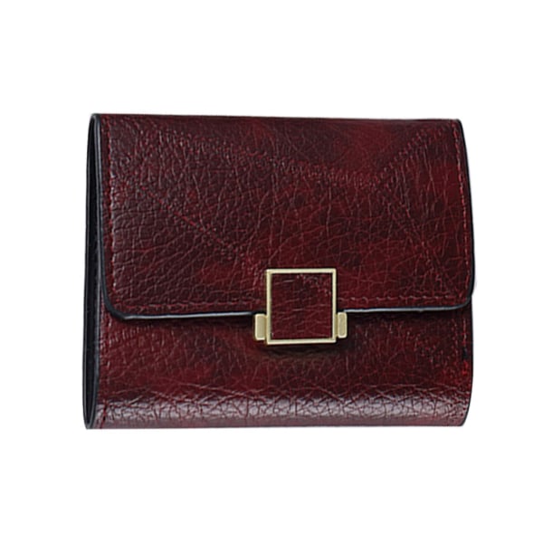 Naisten vintage tekonahkainen kolminkertainen lyhyt lompakko soljella yksivärinen luottokorttipidike pieni kolikkotasku Red