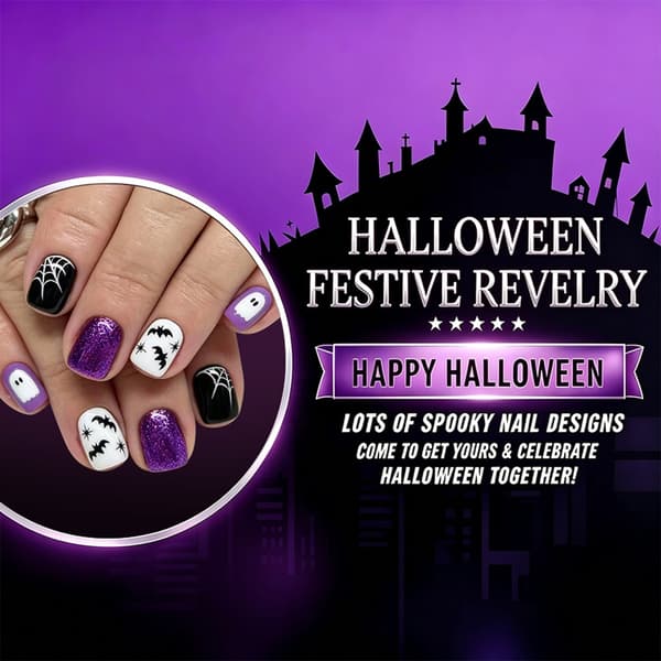 Gør-det-selv Halloween Press On Manicure Sæt, Lilla Accent Web Stil