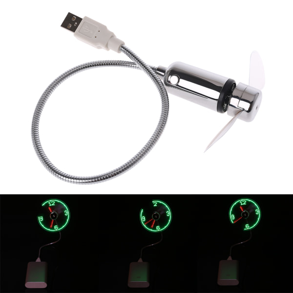 Mini USB LED-klockfläkt med realtidsdisplay, USB driven blinkande realtidsklockfläkt Tyst svanhalsfläkt