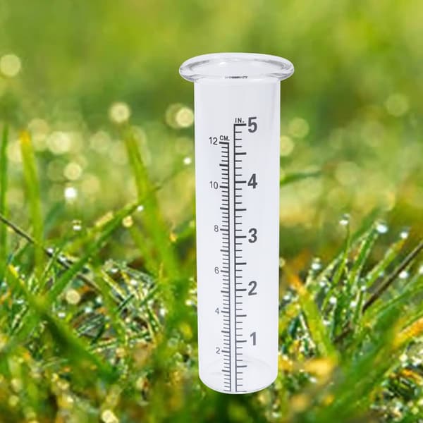 2,2 cm diameter regnmåler med lettlest skala i både tommer og millimeter