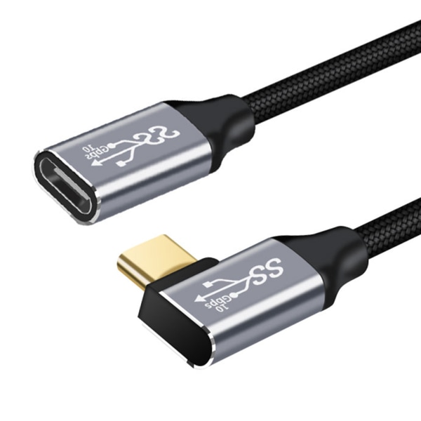 USB C 3.1 forlengelseskabel ledning hurtiglading 100W rettvinklet bøyning 3.1C datalinje