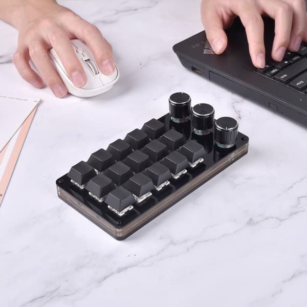 15 Tangenter USB Mini Keypad Programmering Macro Pad med 3 Rattar Macro Mekanisk