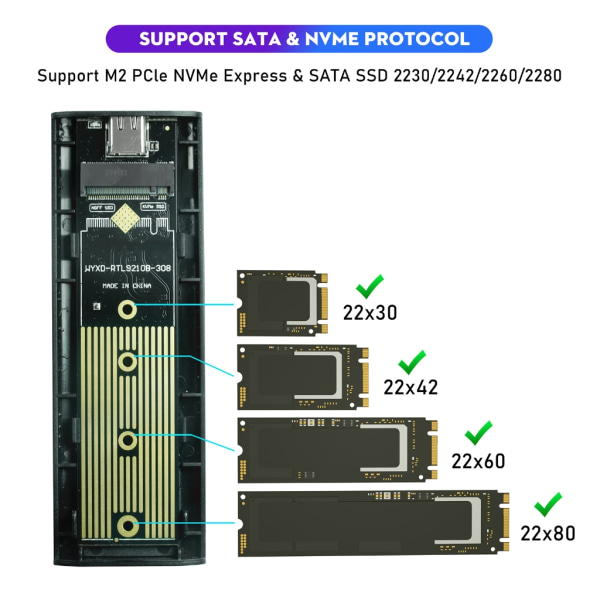 Dual Protocol M.2 SSD- case NVMe Sata NGFF SSD-disk för PCIE M-nyckel B+M-nyckel USB -typ C 3.1 10 Gbps M2 SSD- case null - Stripes
