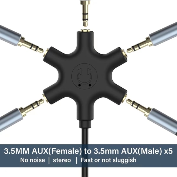 Hörlursdelarkabel 3,5 mm 1 hane till 5 honportar 3,5 mm dela adapter