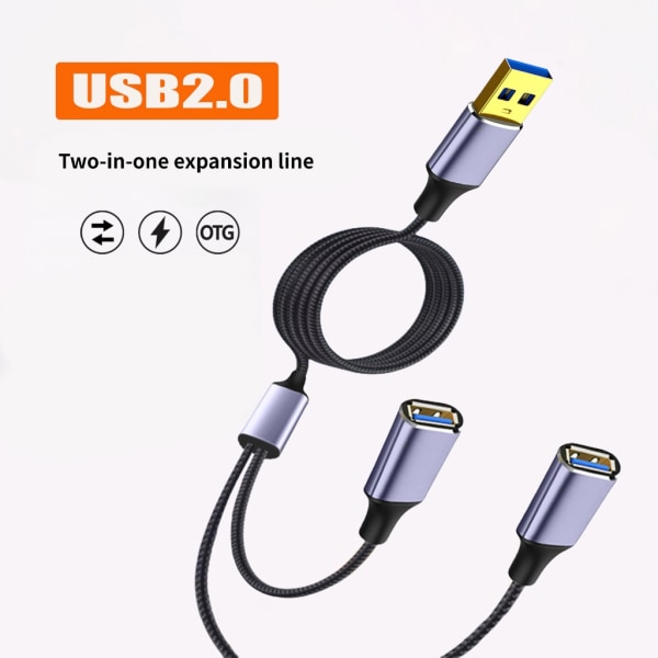 Multiport USB splitterkabel, USB power 1 hane till 2/3 hona för laddning/dataöverföring 480 Mbps hastighetsladd null - One for two 50cm
