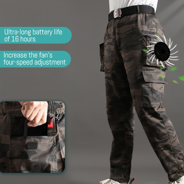 Kannettavat viilentävät tuuletin housut housut Pikakuivuva manuaalinen kytkin ulkotöihin Iron camouflage XL