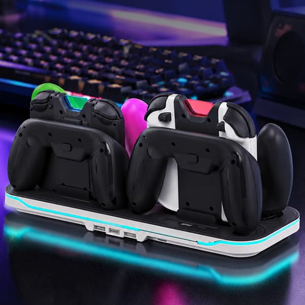 Controller-opladningsdock med lys, multifunktionel til Switch2/1-konsol