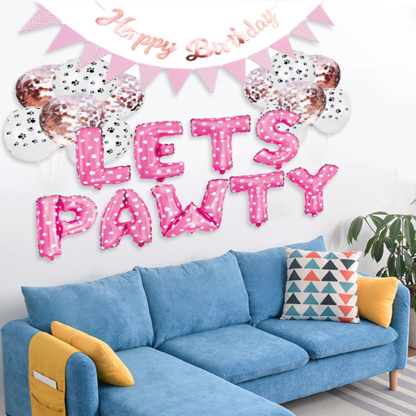Sällskapsdjur födelsedag dekoration set med födelsedag för banner Folie Ballonger Bunting Flaggor Toddler Födelsedagsfest tillbehör för katt Blue