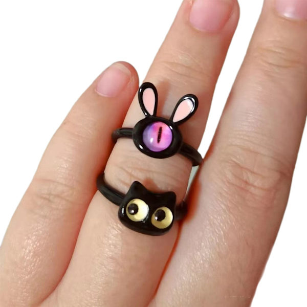 Persoonallisuus Hauska Ihastuttava Rabbit Cat Sormukset Big Eye Monster Open säädettävät renkaat