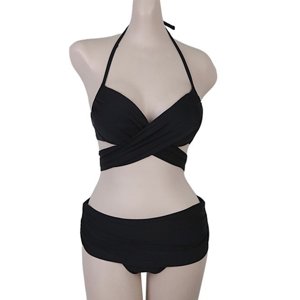 Naiset Seksi 2kpl Rypytetty Bikinisetti Halter Criss Cross Wrap Kaarituinen Uimapuku Red M