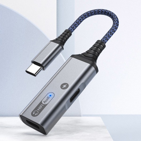 Typ C PD 60w Laddningsadapter USB C till 3,5 mm Jack Splitter för mobiltelefon Blue Typec 3.5mm