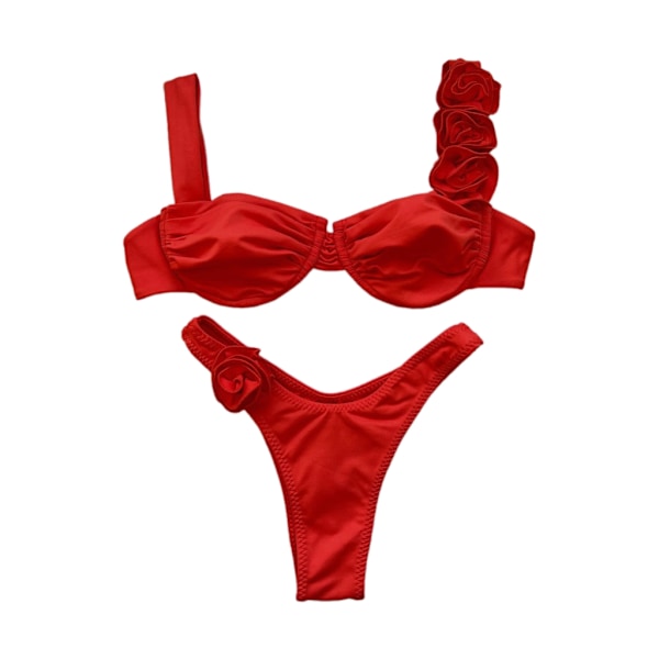 Kvinnors Två Delar Badkläder Hög Midja Botten Bikinis Badkläder Red S