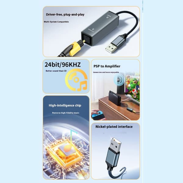 Rask installasjon USB A til SPDIF Audios Adapter for TV PC