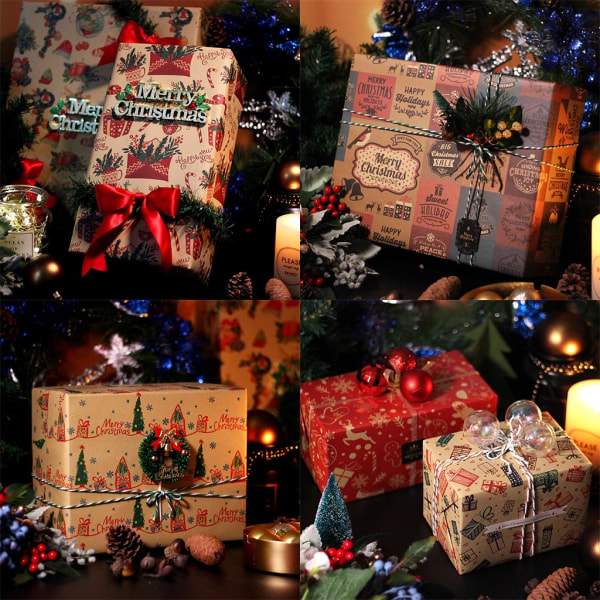 5 ark julpapper Presentpåse Förpackning Handgjord omslagsdekor null - 3