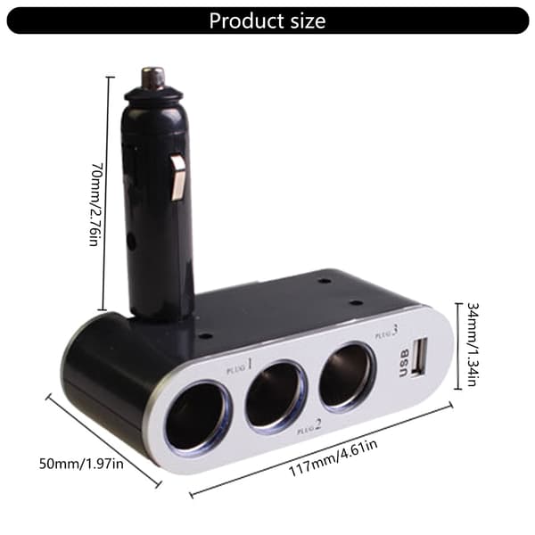 12V/24V Billader Adapter Splitter 3 Uttak Ladeadapter Adapter